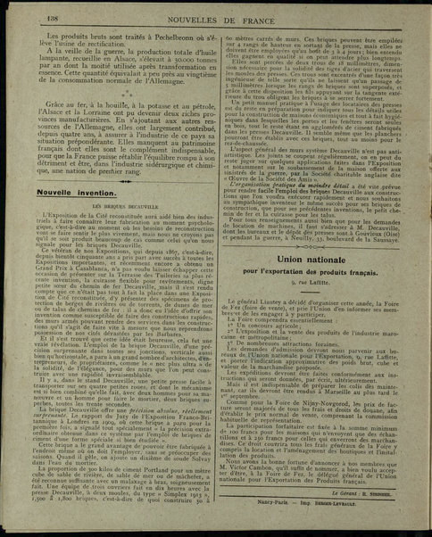 Nouvelles de France et Bulletin des Français résidant à l'étranger : chronique hebdomadaire de la presse française